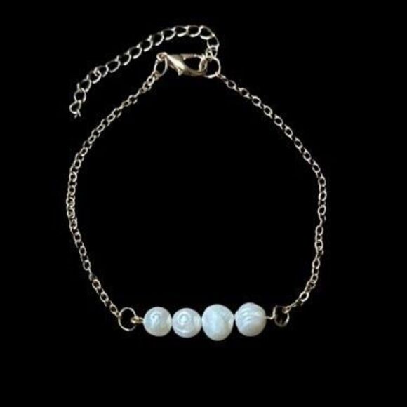 Genuine Pearl 14k Gold Plated Boho Beach Anklet or Bracelet, Adjustable 7.5-9.5” - Picture 1 of 7